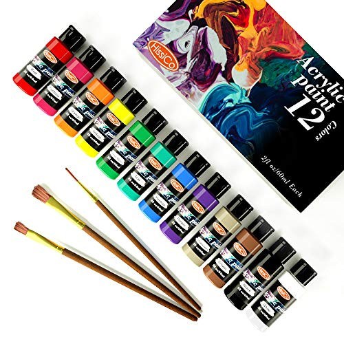 Acrylic Paint Set of 12 Colors 2fl oz 60ml bottlesNon Toxic 12 Colors Acrylic Paint No Fading Rich Pigment for Kids Adults Artists Canvas Crafts Wood Painting