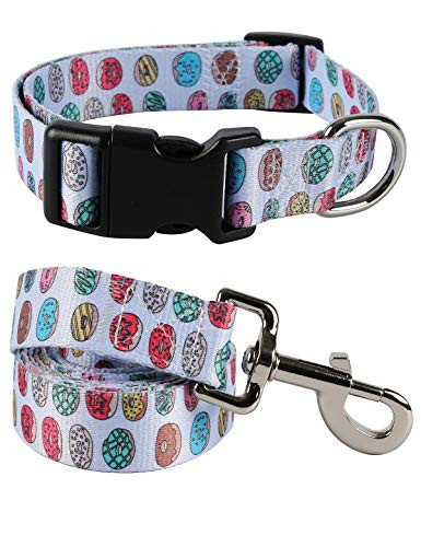 Coomour 2PCS Dog Collars and Donuts Leash Set Cute Pet Adjustable Collar Quick Buckle for Small Medium Large Dogs Medium