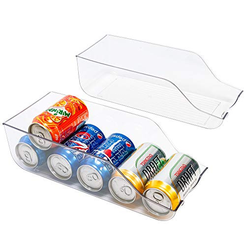 blitzlabs Fridge Organizer Bins Can Drink Dispenser Beverage Holder for Refrigerator Freezer Kitchen Countertops Cabinets - Clear Plastic Canned Food Pantry Storage Rack Pack of 2