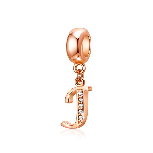 Letter Charms Rose Gold 925 Sterling Silver Alphabet Initial Crystal Dangle Beads fit Pandora Bracelets J