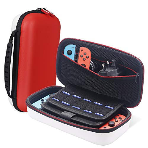 Carrying Case for Nintendo Switch Hard Shell Game Switch Case Fit AC Adapter Charger with 19 Game Cartridges for Switch Console and AccessoriesRed