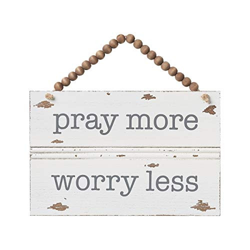 Collins Painting Rustic Wall Sign with Beaded Hanger Pray More Worry Less Collins Painting Rustic Wall Sign with Beaded Hanger Pray More Worry Less