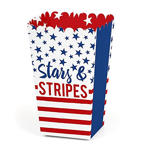 Big Dot of Happiness Stars and Stripes - Memorial Day 4th of July and Labor Day USA Patriotic Party Favor Popcorn Treat Boxes - Set of 12