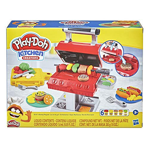Play-Doh Kitchen Creations Grill n Stamp Playset for Kids 3 Years and Up with 6 Non-Toxic Modeling Compound Colors and 7 Barbecue Toy Accessories