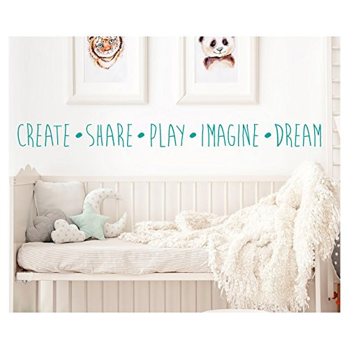 Create Share Play Imagine Dream Vinyl Lettering Wall Decal Sticker 4H x 47L Turquoise