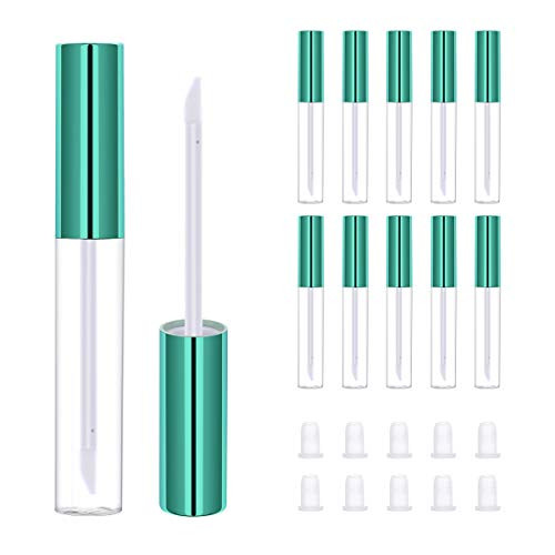 10pcs Lip Gloss Tubes with Wand CAIYA Empty Lipstick Tubes Containers with Rubber Stoppers Refillable Lip Balm Containers Clear Cosmetic Bottles for DIY Makeup Samples Bright Green 10ml