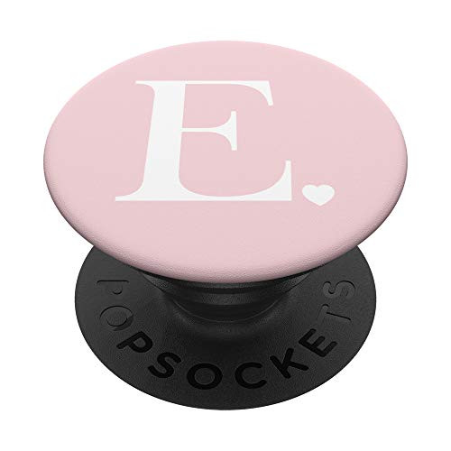 Light Pink White Monogram Letter E Initial Heart Design PopSockets PopGrip Swappable Grip for Phones  and  Tablets