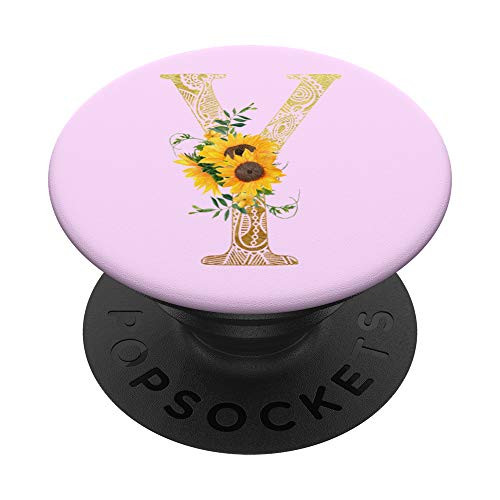 Sunflower Pop Socket Pink Letter Y - Phone Stand Popsocket PopSockets PopGrip Swappable Grip for Phones  and  Tablets