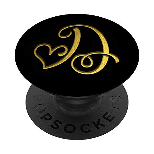 Hearts Monogram Letter D Gold PopSockets PopGrip Swappable Grip for Phones  and  Tablets