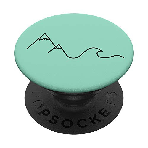 Mountain Wave Art - Simple Outline Ocean wave  and  Mountains PopSockets Grip and Stand for Phones and Tablets