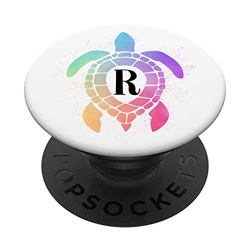 Colorful Sea Turtle Lover Gift Rainbow Ocean Letter R PopSockets Grip and Stand for Phones and Tablets