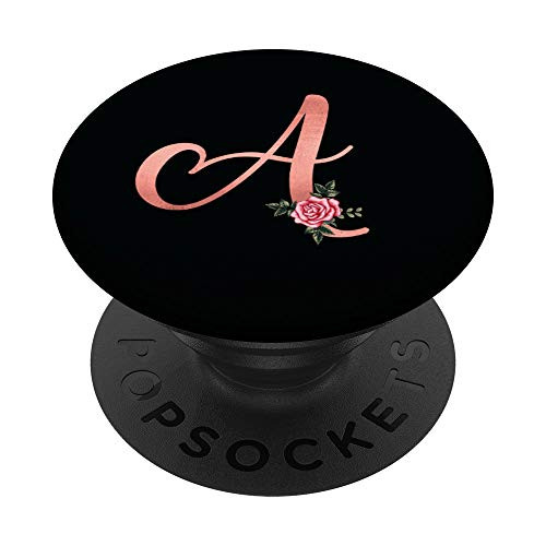 Letter A Initial Monogram Pink Rose Floral Flower Gift PopSockets PopGrip Swappable Grip for Phones  and  Tablets