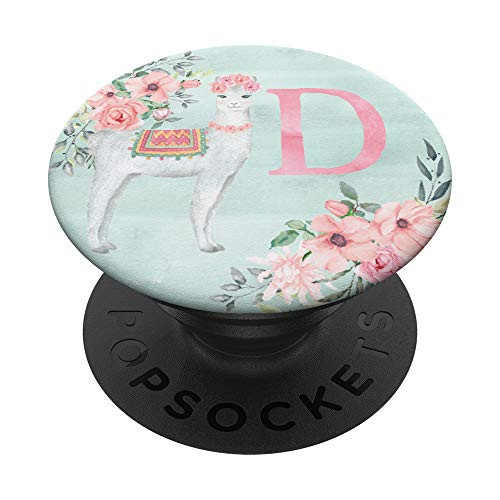 Llama Alpaca Mint Watercolor Monogram Name Initial Letter D PopSockets Grip and Stand for Phones and Tablets