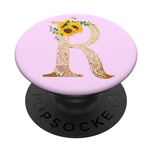 Sunflower Pop Socket Pink Letter R - Phone Stand Popsocket PopSockets PopGrip Swappable Grip for Phones  and  Tablets