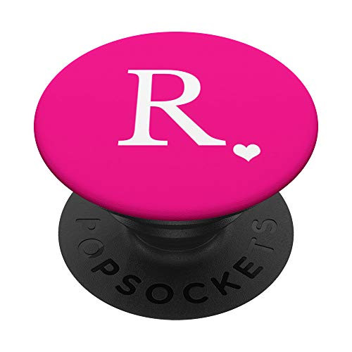 White Initial Letter R heart Monogram on Hot Pink PopSockets PopGrip Swappable Grip for Phones and Tablets White Initial Letter R heart Monogram on Hot Pink PopSockets PopGrip Swappable Grip for Phones and Tablets