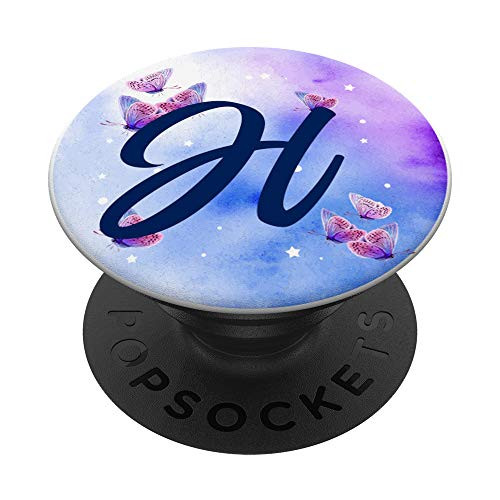 Personalized Girly Butterfly Name Capital H Initial Letter PopSockets PopGrip Swappable Grip for Phones  and  Tablets