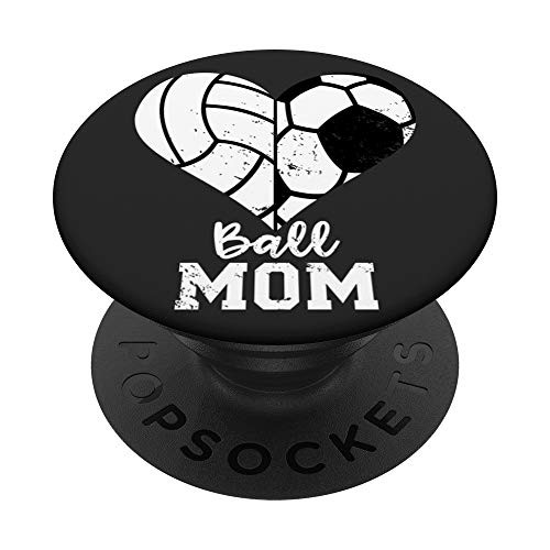Ball Mom Heart Funny Soccer Volleyball Mom PopSockets Grip and Stand for Phones and Tablets