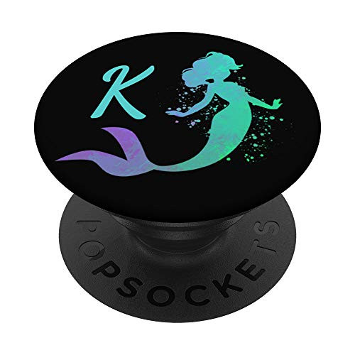 Letter K Mermaid Light Blue Initial Monogram Gift PopSockets PopGrip Swappable Grip for Phones  and  Tablets