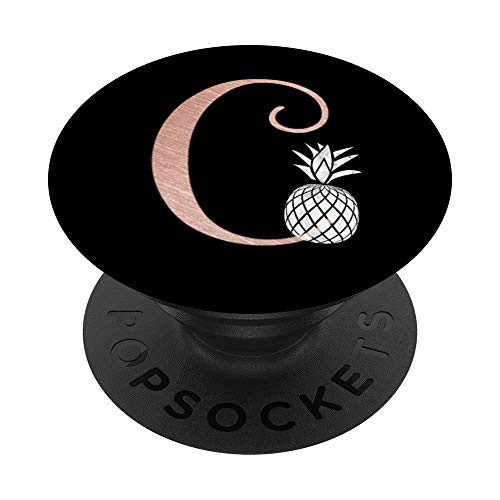 Letter C rose pink monogram phone stand pineapple initial C PopSockets Grip and Stand for Phones and Tablets