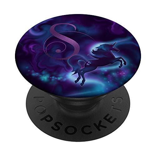 Purple Monogram Letter S Initial Blue Unicorn PopSockets PopGrip Swappable Grip for Phones  and  Tablets