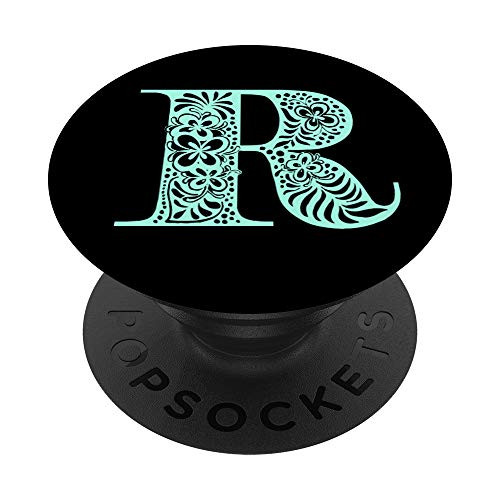 Mint Green Floral Monogram Letter R PopSockets PopGrip Swappable Grip for Phones  and  Tablets