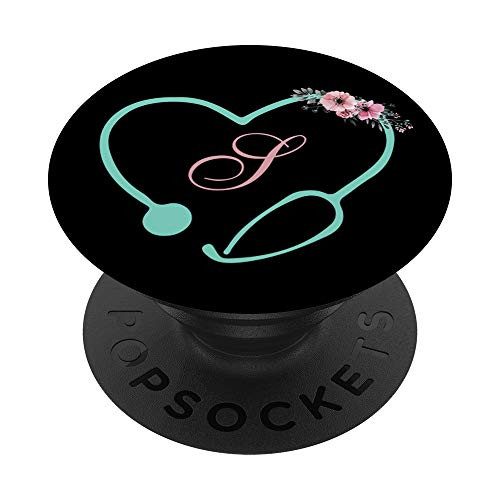 Letter S Initial Monogram Nurse Floral Stethoscope Rn PopSockets PopGrip Swappable Grip for Phones  and  Tablets