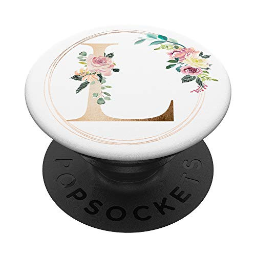 Initial Letter L Monogram Floral White PopSockets Grip and Stand for Phones and Tablets