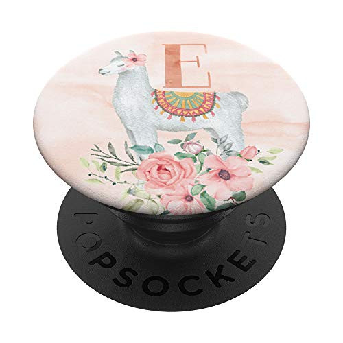 Llama Alpaca Rose Monogram Name Initial Letter E PopSockets Grip and Stand for Phones and Tablets