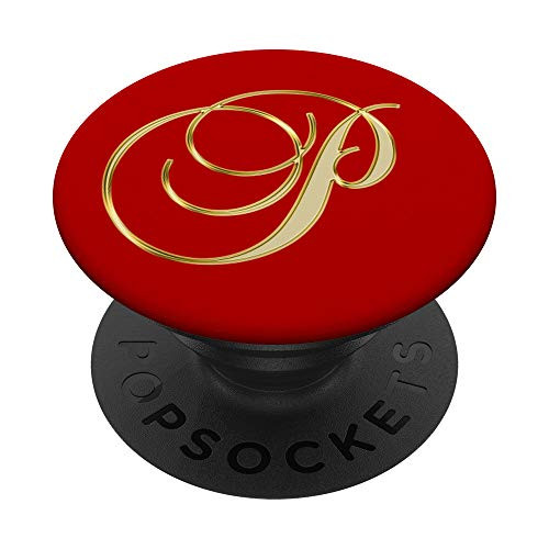 Phone Grip Letter P Tan Yellow_ Initial P Tan Yellow on Red PopSockets Grip and Stand for Phones and Tablets