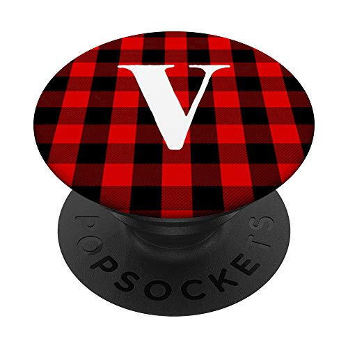 Buffalo Plaid Personalized Monogram Initial Letter V PopSockets PopGrip Swappable Grip for Phones  and  Tablets