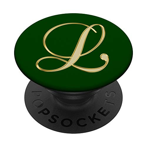 Letter L Tan Yellow_ Initial L Tan Yellow On Emerald Green PopSockets Grip and Stand for Phones and Tablets