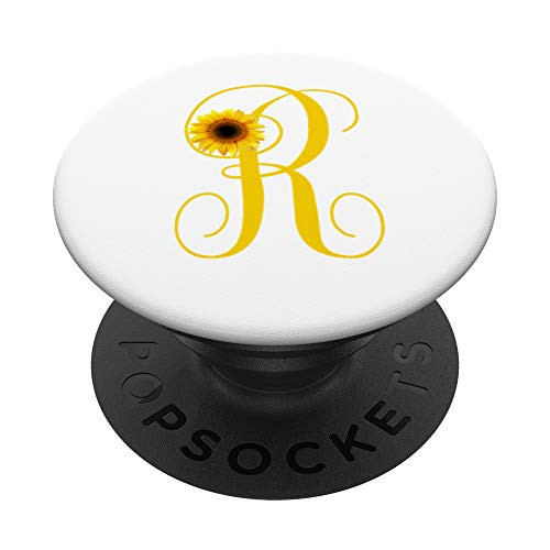 R Letter Monogram Yellow Sunflower Initial Personalized PopSockets PopGrip Swappable Grip for Phones  and  Tablets