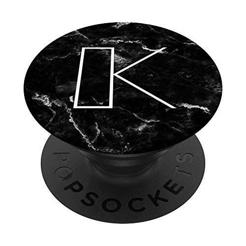 Minimalist Monogram Faux Black Marble Letter K Name Initial PopSockets Grip and Stand for Phones and Tablets
