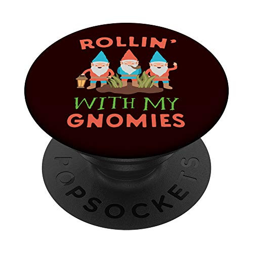 Rolling With My Gnomies Garden Gnome Gardener Gift Black PopSockets PopGrip Swappable Grip for Phones  and  Tablets