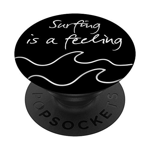 Surf Pop-Socket Simple Waves - White on Black Saying Design PopSockets Grip and Stand for Phones and Tablets