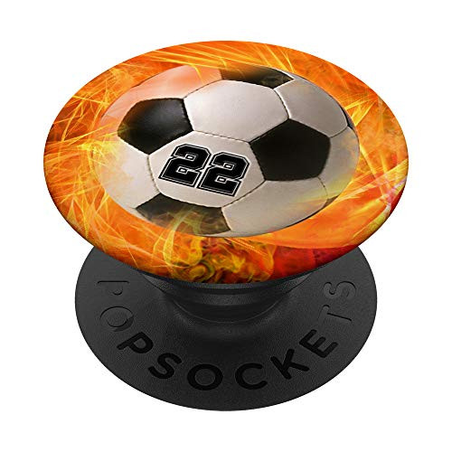 Soccer Number 22 Lucky Number Fire Flame - Soccer PopSockets Grip and Stand for Phones and Tablets