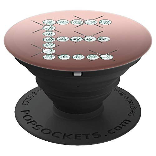 E Popsocket Rose Gold - Diamond Image Pop Socket - Letter E PopSockets Grip and Stand for Phones and Tablets