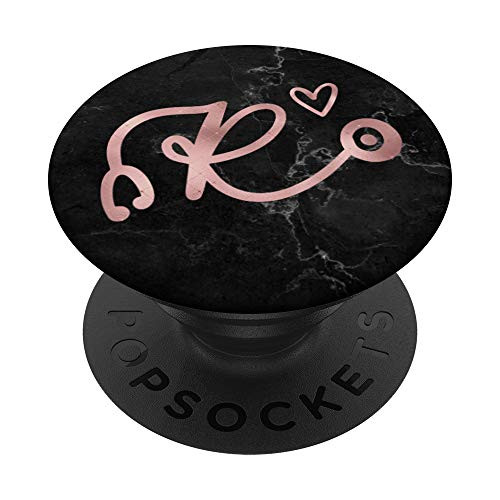 Cute Letter R Initial Monogram Nurse Rose Pink Stethoscope PopSockets PopGrip Swappable Grip for Phones  and  Tablets