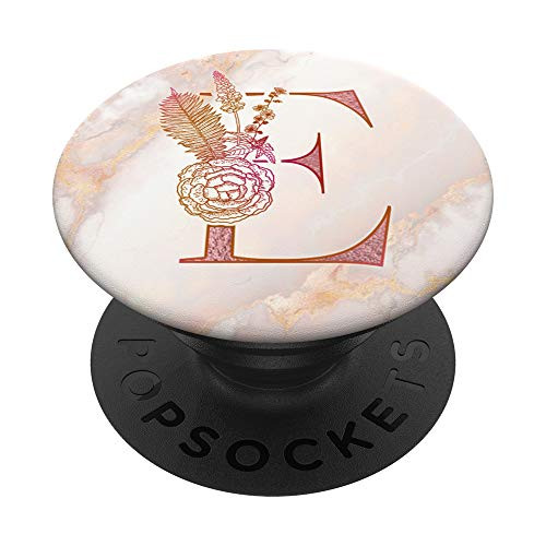 Initial E Letter Floral Monogram on Rose Pink - Letter E PopSockets Grip and Stand for Phones and Tablets