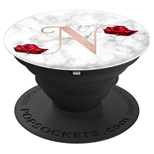 Letter N rose pink monogram phone stand initial N marble PopSockets Grip and Stand for Phones and Tablets