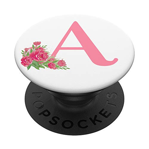 Letter A pink monogram floral initial A with rose flowers PopSockets PopGrip Swappable Grip for Phones  and  Tablets