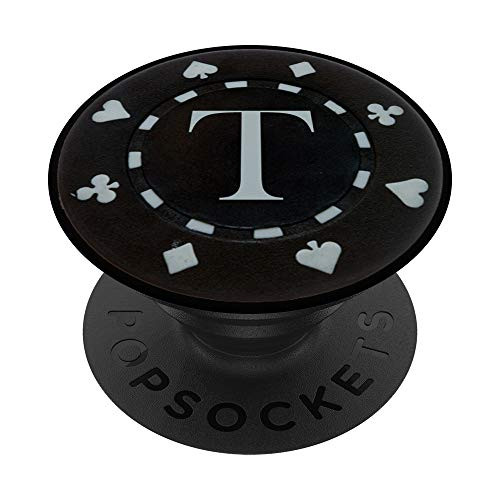 Monogrammed Letter T Initial Name Monogram Black Poker Chip PopSockets PopGrip Swappable Grip for Phones  and  Tablets