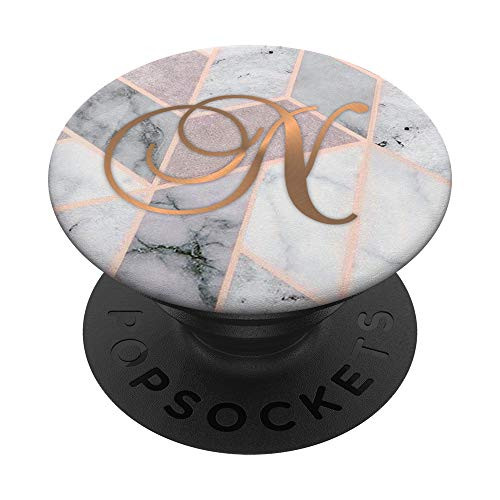 Letter N - Bronze Marbled Golden Rose Design PopSockets PopGrip Swappable Grip for Phones  and  Tablets