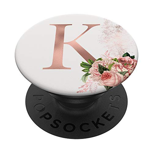 Rose Blush Floral Monogram Initial Letter K Pink Flowers PopSockets PopGrip Swappable Grip for Phones  and  Tablets