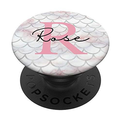 Rose Name Letter R Mermaid Scales on Rose Pink PopSockets PopGrip Swappable Grip for Phones  and  Tablets