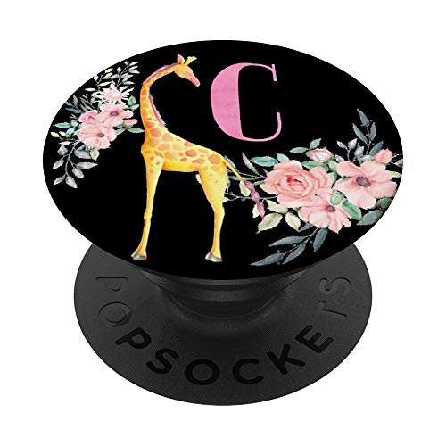 Giraffe Flowers Black Monogram Name Initial Letter C PopSockets PopGrip Swappable Grip for Phones  and  Tablets