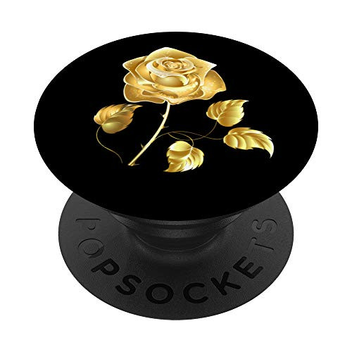 Yellow Flower Rose Garden Gift on Black PopSockets PopGrip Swappable Grip for Phones  and  Tablets