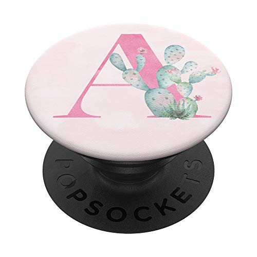 Cactus Cacti Pink Watercolor Monogram Name Initial Letter A PopSockets PopGrip Swappable Grip for Phones  and  Tablets