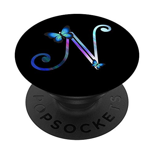 Initial letter N Butterfly Monogram Personalized PopSockets PopGrip Swappable Grip for Phones  and  Tablets