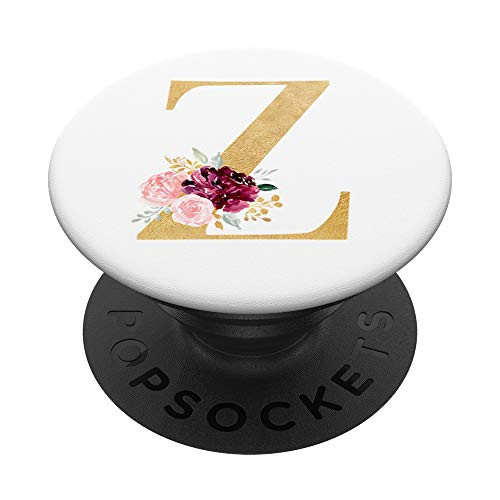 Pink Rose Flowers Monogram Floral Initial Letter Z On White PopSockets PopGrip Swappable Grip for Phones  and  Tablets